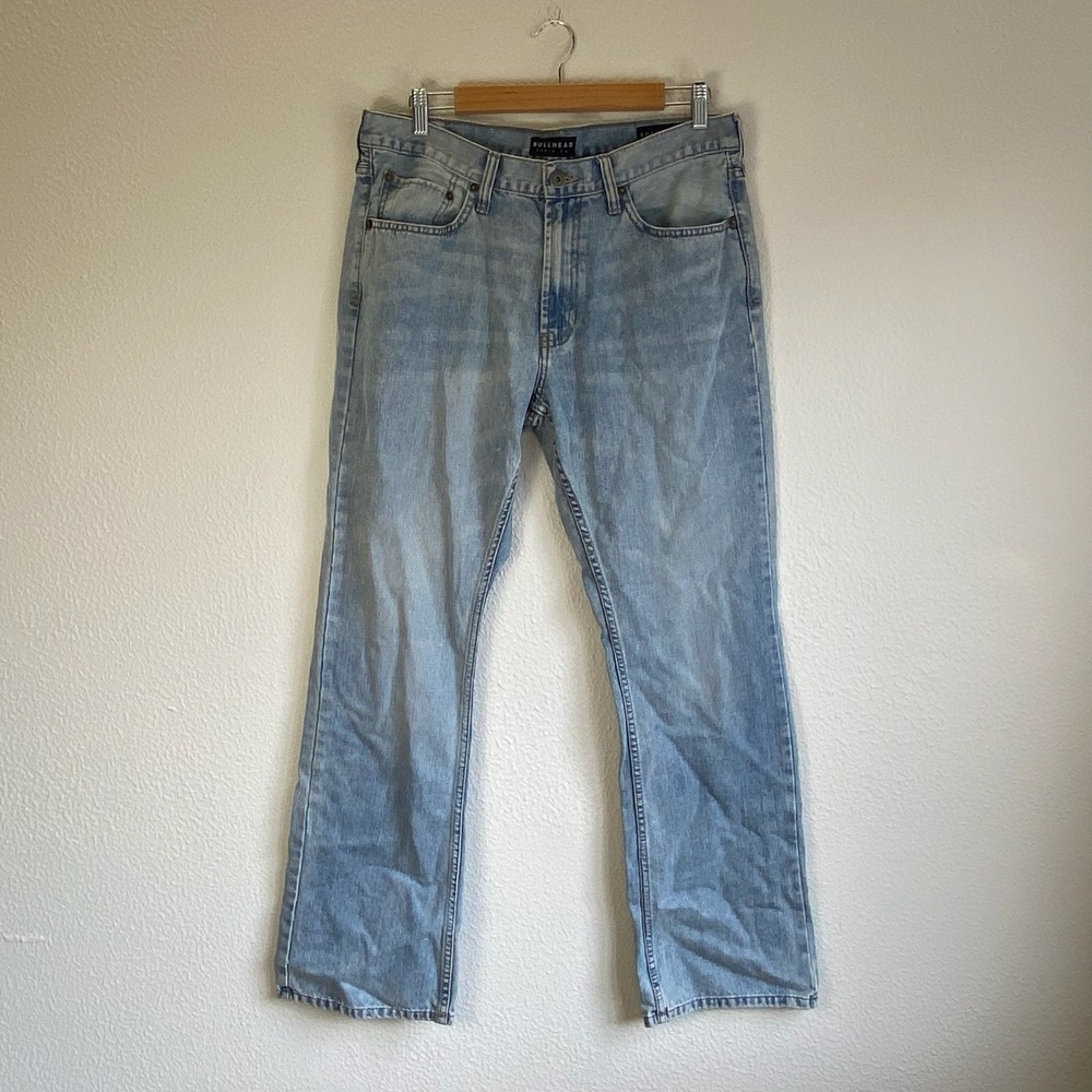 Bullhead Boot Cut Jeans Mens 34x32 Light Blue Wash Good Faded Denim Pants